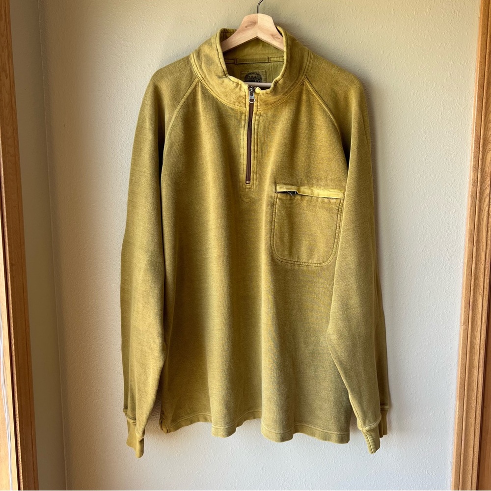 Cabelas Sweater 1/4 Zip Men’s 2XL Long Sleeve Gold Elbow Patches 100% Cotton